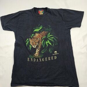 Vintage Jostens WWF Shirt Mens Large Black Endangered Leopard Graphic Tee